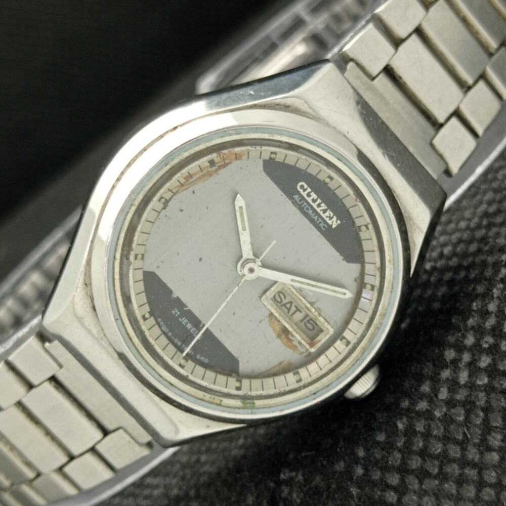 Vintage 1979 Citizen Automatic Womans Silver Watch W/daydate & Patina accents